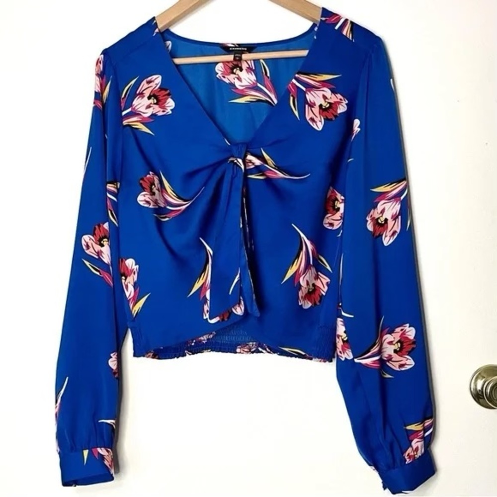 Express Long Sleeve Crop Top Floral Blouse